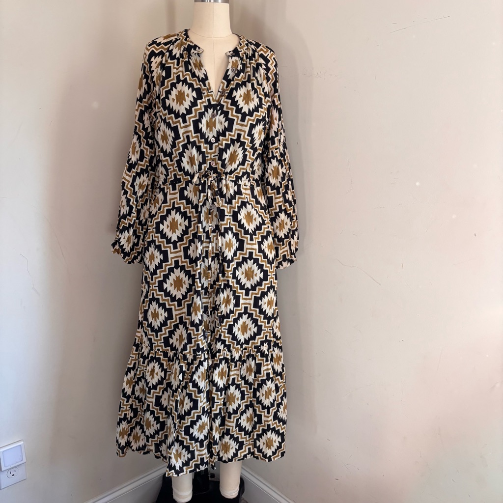Long Sleeve Geometric Boho Maxi Dress